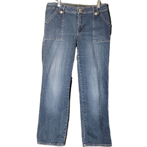 VTG Faded Glory Jeans High Rise 14 Wide Leg Stretch Flap Snap Pckts Gorp Y2k - Picture 2 of 15